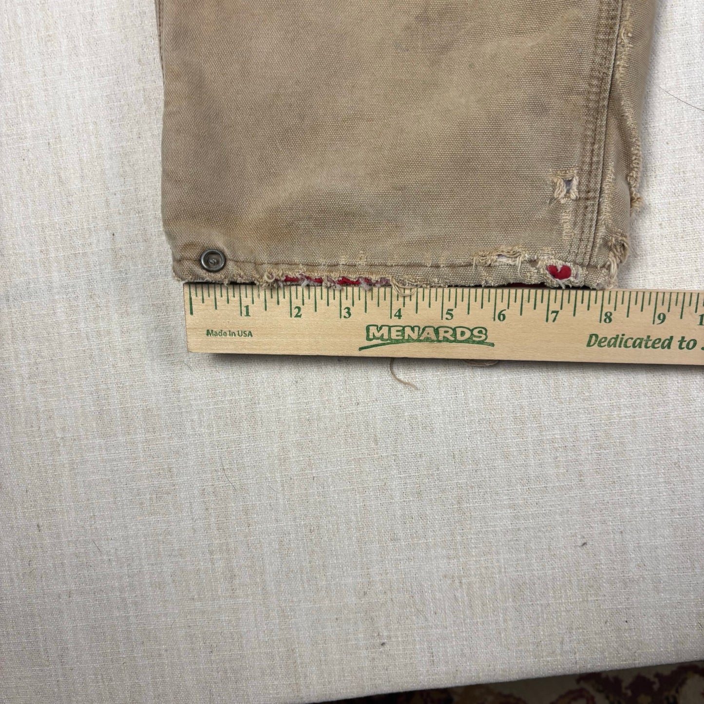 Vintage Carhartt Pants 1970s Distressed Tan Duck Canvas Quilted Lined Sz 32