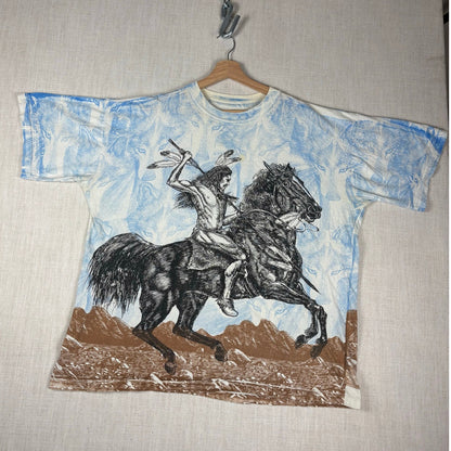 Vintage Native American AOP Fighting On Horseback XXL Shirt