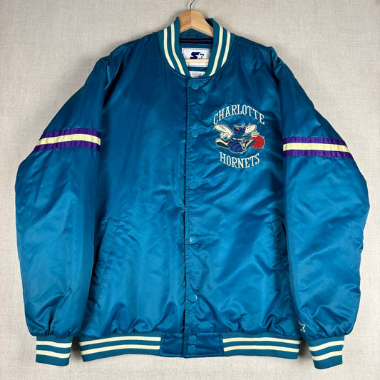 Vintage Charlotte Hornets Satin Starter Jacket Bomber XL