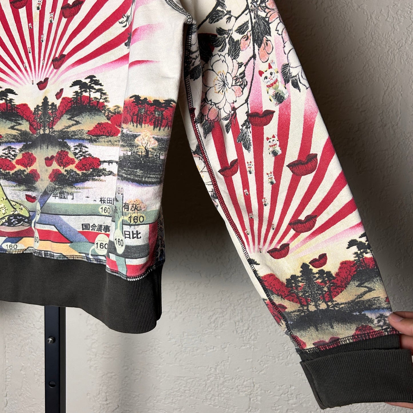 Vintage Japanese Art Lucky Brand Rare AOP Large Zip Up Y2K Hoodie