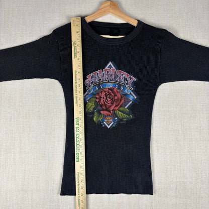 Vintage Harley Davidson 3D Emblem 80s Rose Graphic XS Thermal