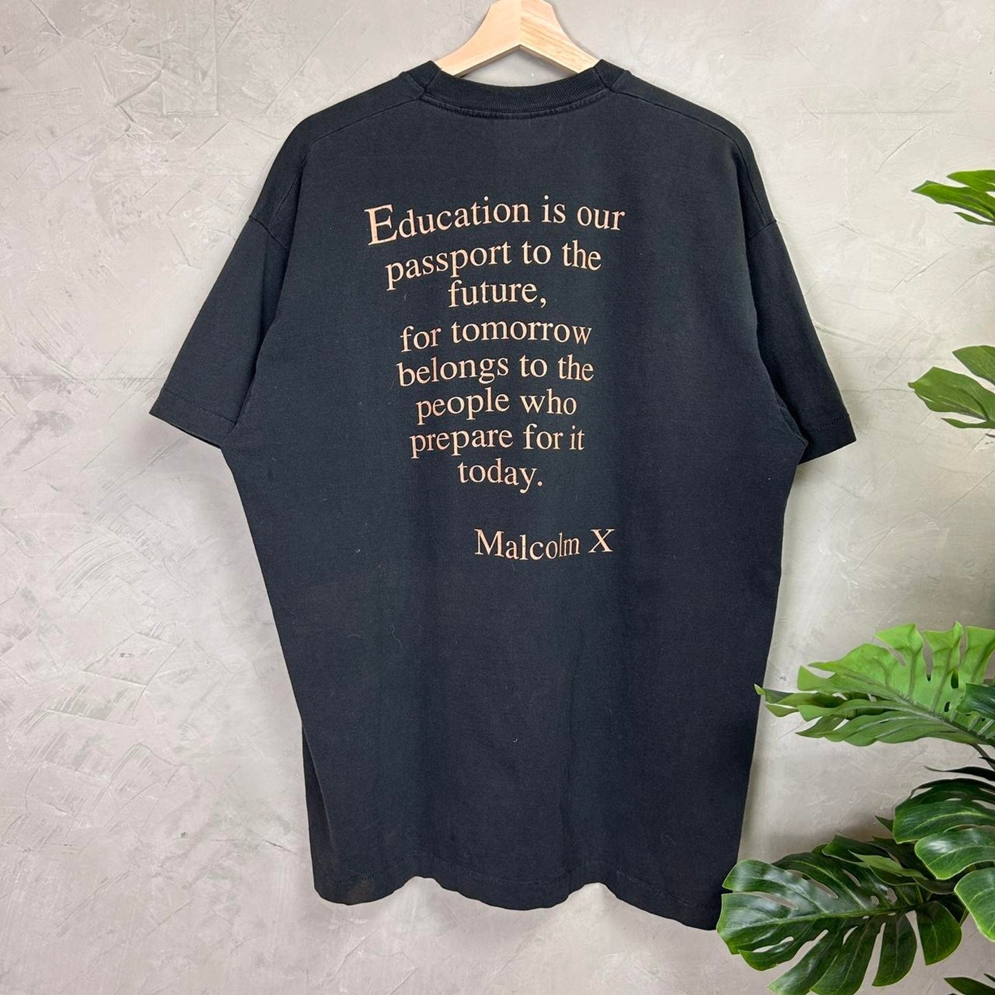 Malcom X Big Face Education Quote African American Civil Rights XL 90s Tee