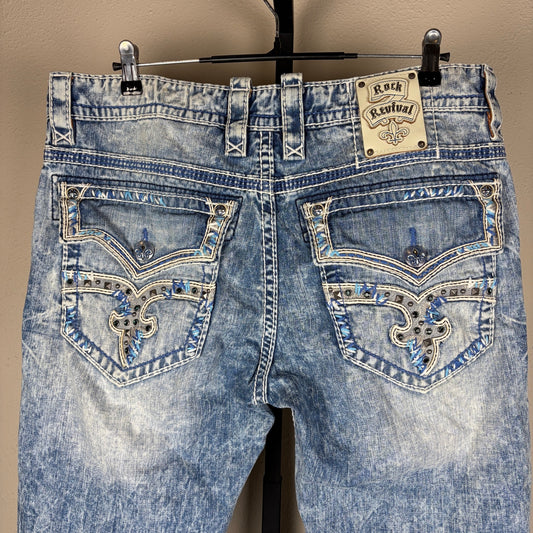Rock Revival "Kerr" Swarovski Stones Leather Insert Alt Straight Sz 36x30.5