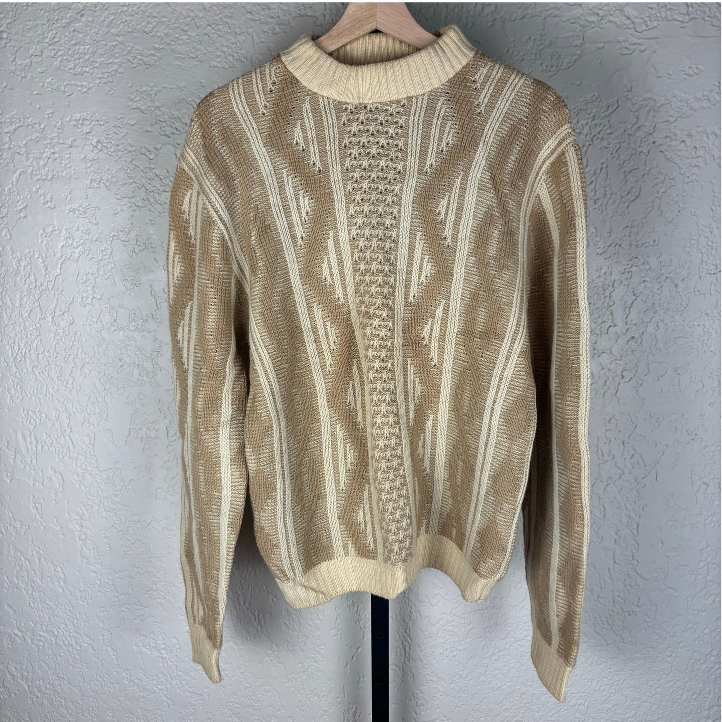 1960s Duke Of York Wool Abstract Pattern Medium Knit Fisherman Sweater