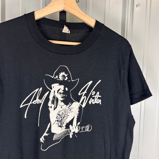Johnny Winter Serious Business 1985 Caught Live Large Tee