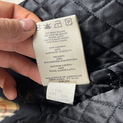 Burberry London Black Cashmere Nova Check Wool Quilted Coat XL