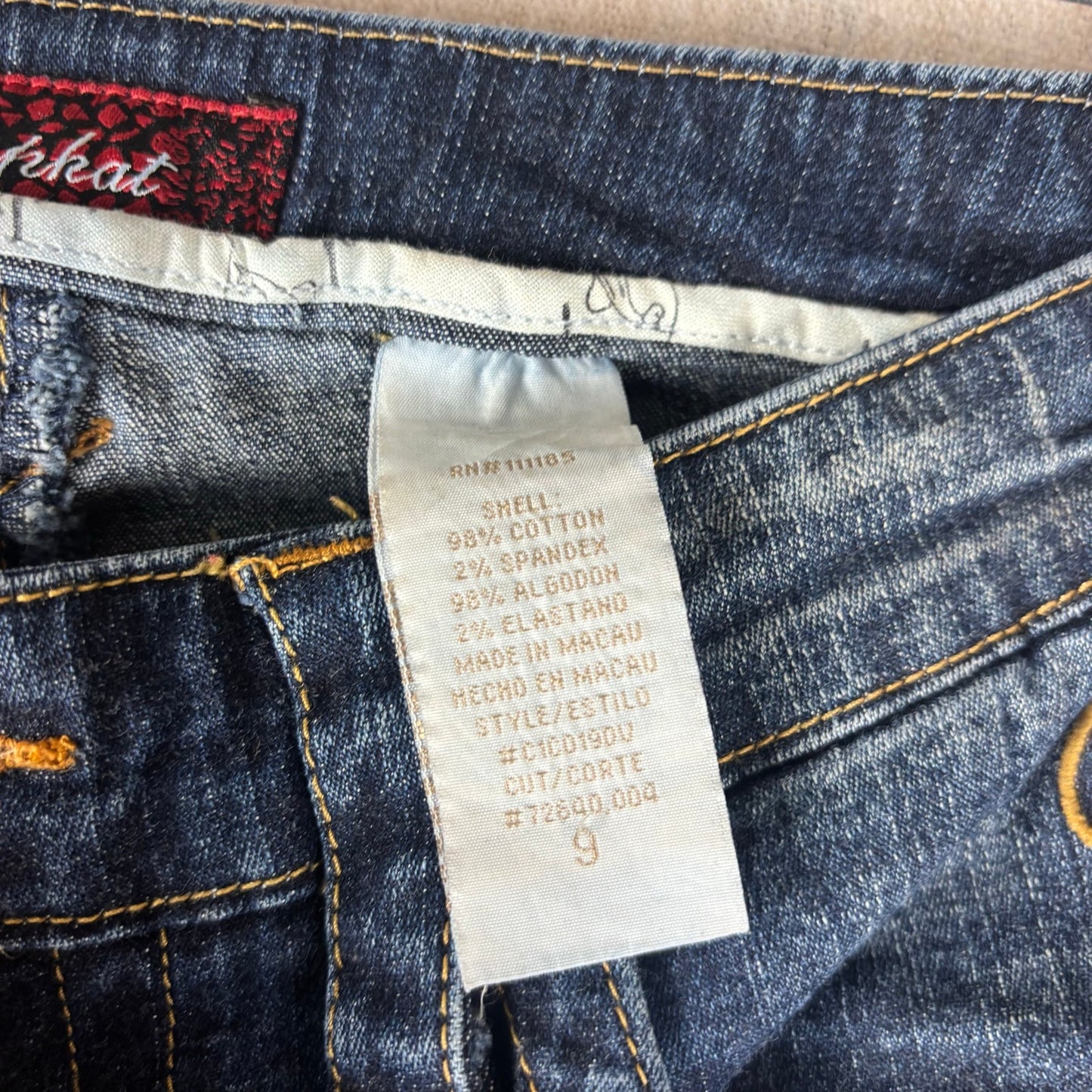 Baby Phat Y2K Flared Embroidered Big Cat Dark Wash Sz 9 Jeans