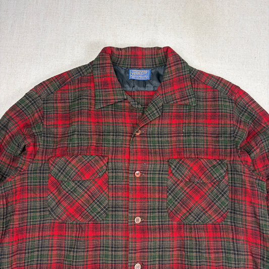 Vintage 1960s Pendleton Loop Collar Distressed Board Shirt Wool Flannel Large