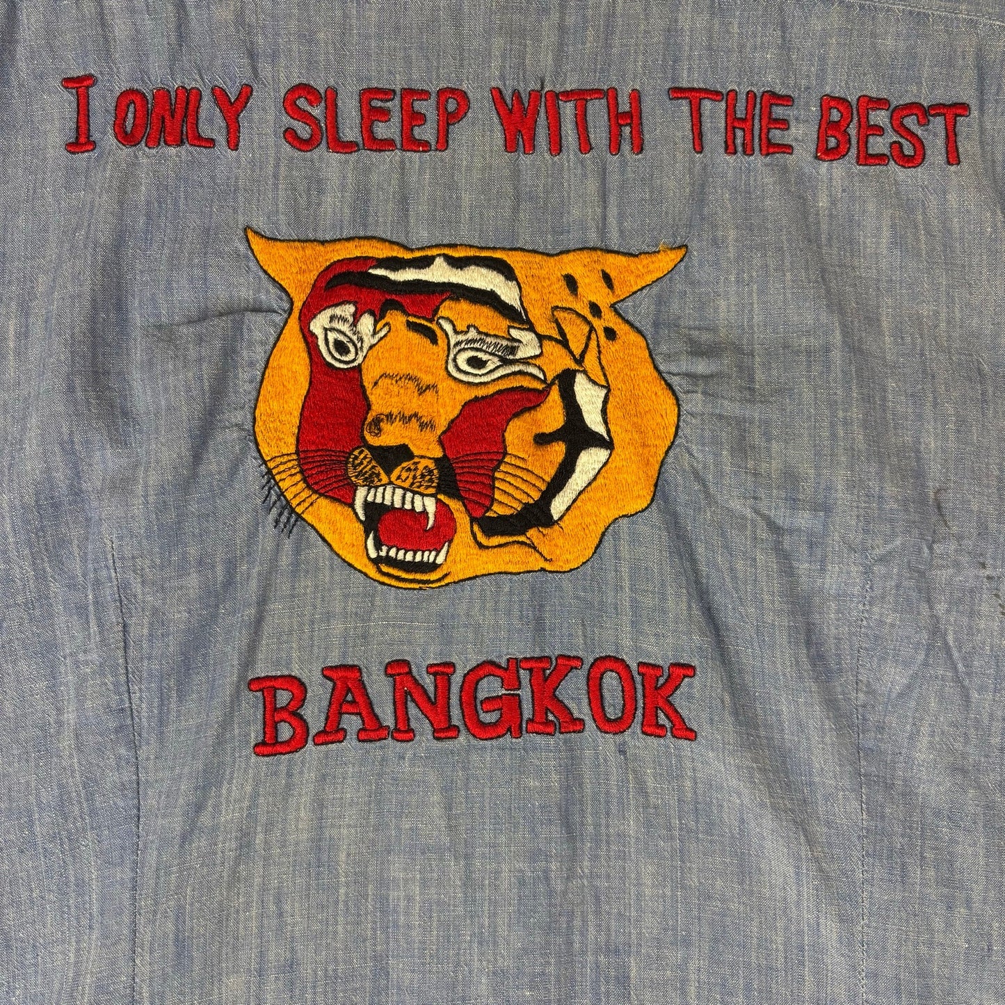 Vintage Bangkok Souvenir Embroidered Tiger Funny Raunchy Button Up Shirt Medium
