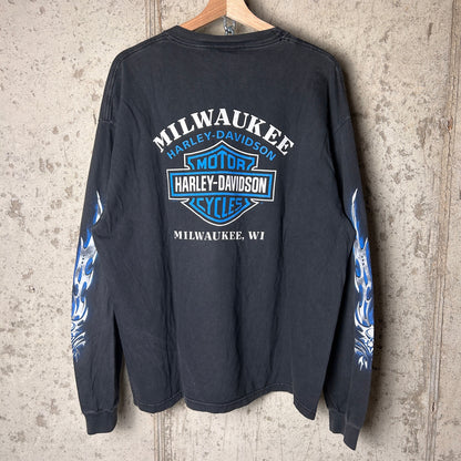 Harley Davidson 2002 Tribal Chrome Flames Eagle Milwaukee XL Longsleeve