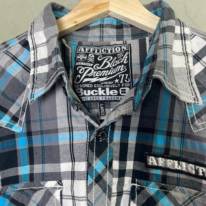 Affliction Buckle Black Premium Y2K Large Emo Flannel