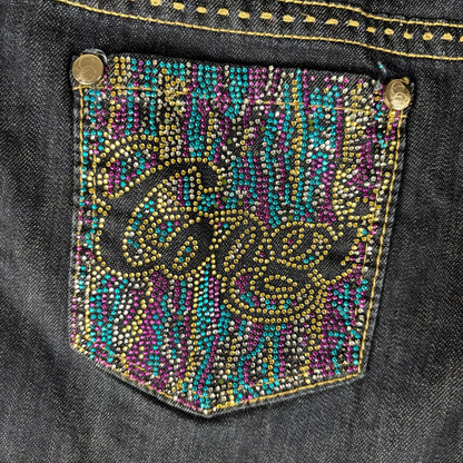 Coogi Rhinestone Y2K Studded Mini Jean Shorts Sz 11/12 Dark Wash