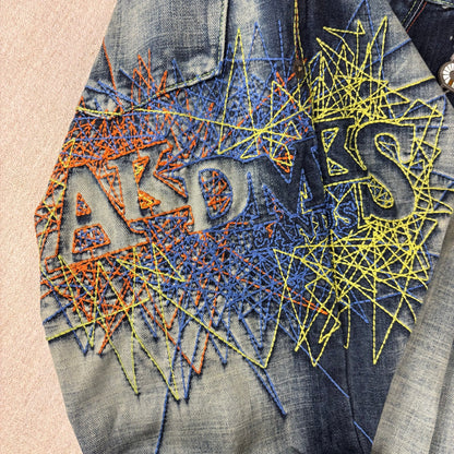 Y2K Akademiks Crazy Embroidered Patchwork Sz 34 Two Tone Baggy Jeans