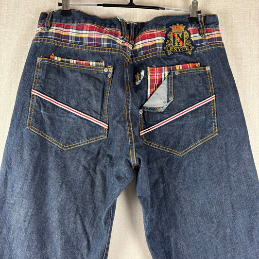 ENYCE Y2K Flannel Plaid Jeans NWT Dark Wash Sz 36 Skater Denim
