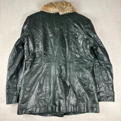 Vintage Martini Nappa Leather Fur Trim Dark Green Coat Sz 22