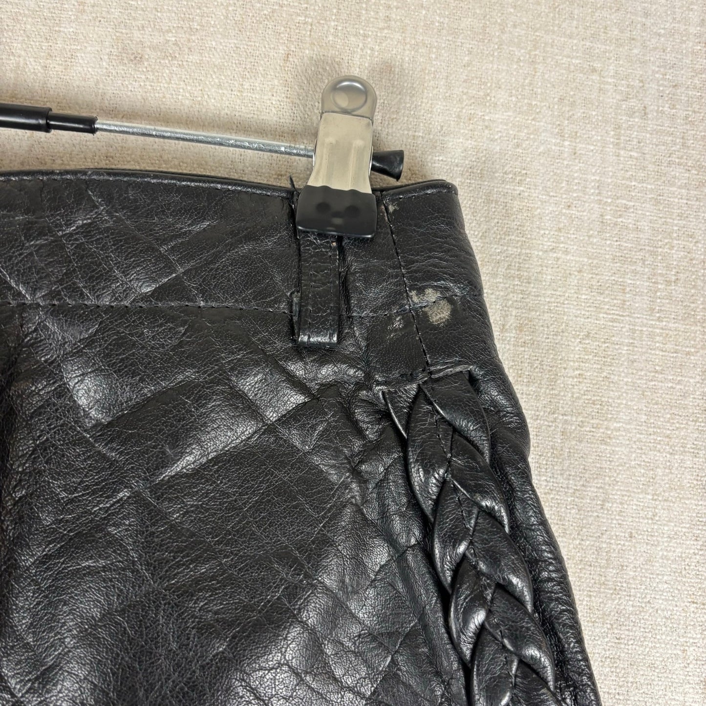 Trucker Leather Pants Vintage Braided Snap Button Detail Biker Sz 32