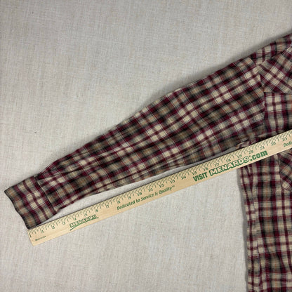 Vintage Lee Western Pearl Snap 70s Extra Long Tail Medium Distressed Plaid Shirt