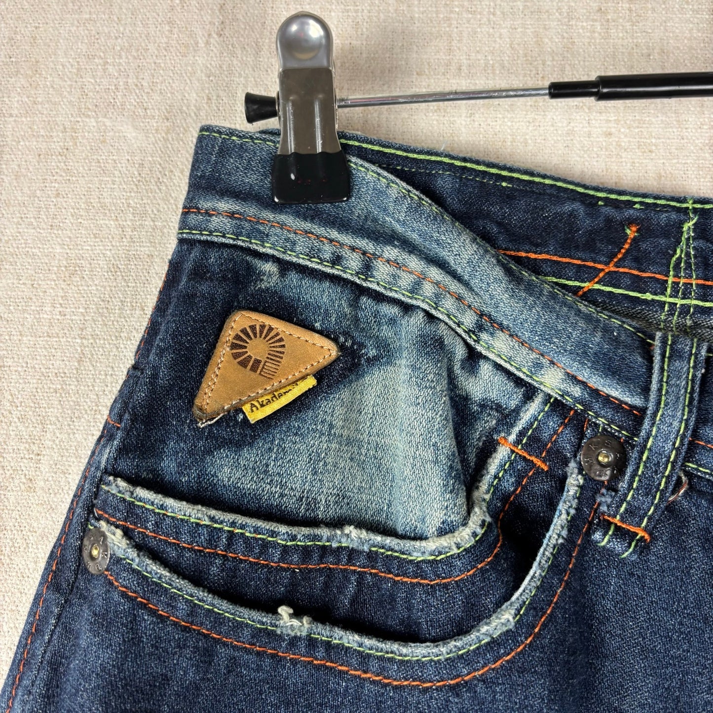 Y2K Akademiks Crazy Embroidered Patchwork Sz 34 Two Tone Baggy Jeans