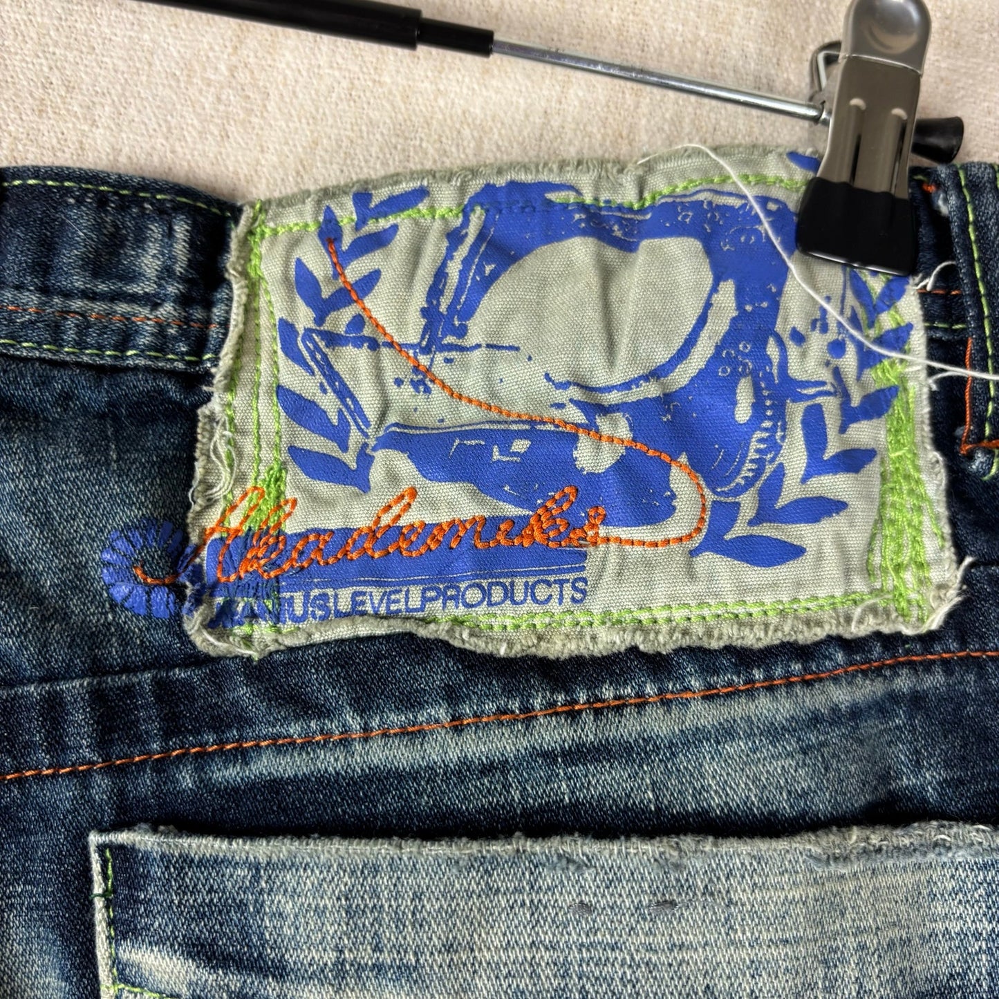 Y2K Akademiks Crazy Embroidered Patchwork Sz 34 Two Tone Baggy Jeans