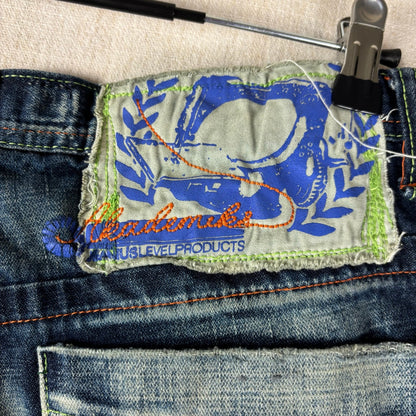 Y2K Akademiks Crazy Embroidered Patchwork Sz 34 Two Tone Baggy Jeans