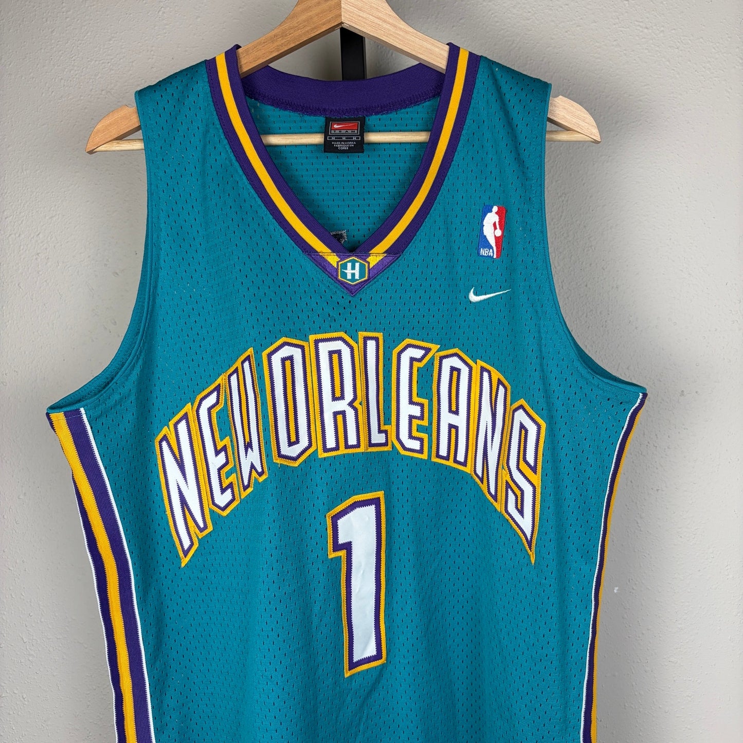Vintage Baron Davis Jersey RARE New Orleans Hornets Nike Team Sewn Sz Medium NBA