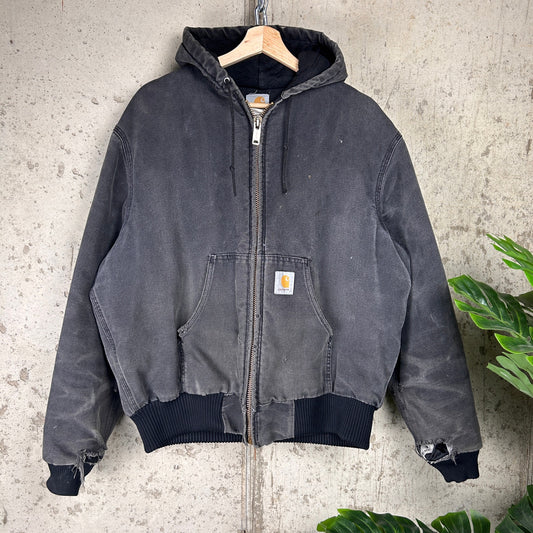 L 00s Carhartt Perfectly Faded Charcoal Hooded Jacket