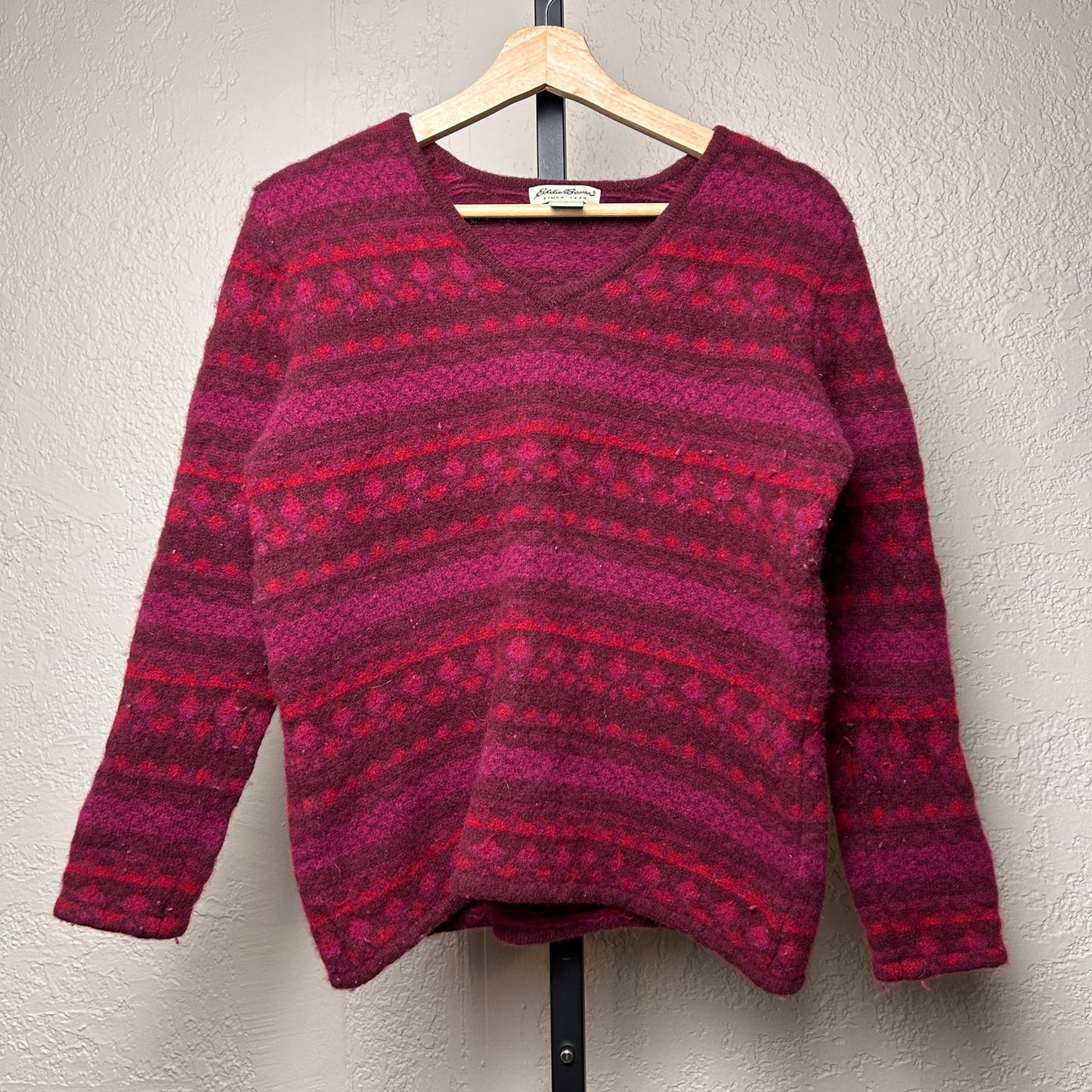 Eddie Bauer Vintage 90s Womens Large 100% Lambswool V Neck Knit Sweater