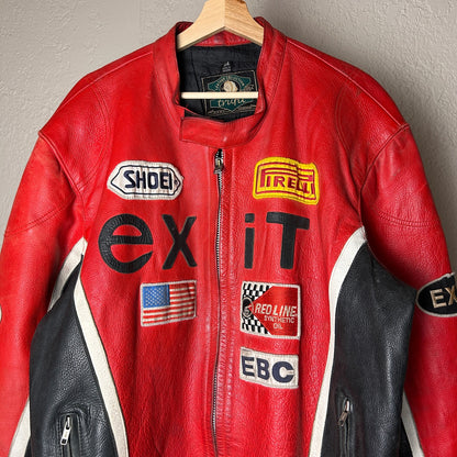 Vintage Pirelli Exit 7 Size 54 XXL Tru Fit Real Leather Red Racing Jacket