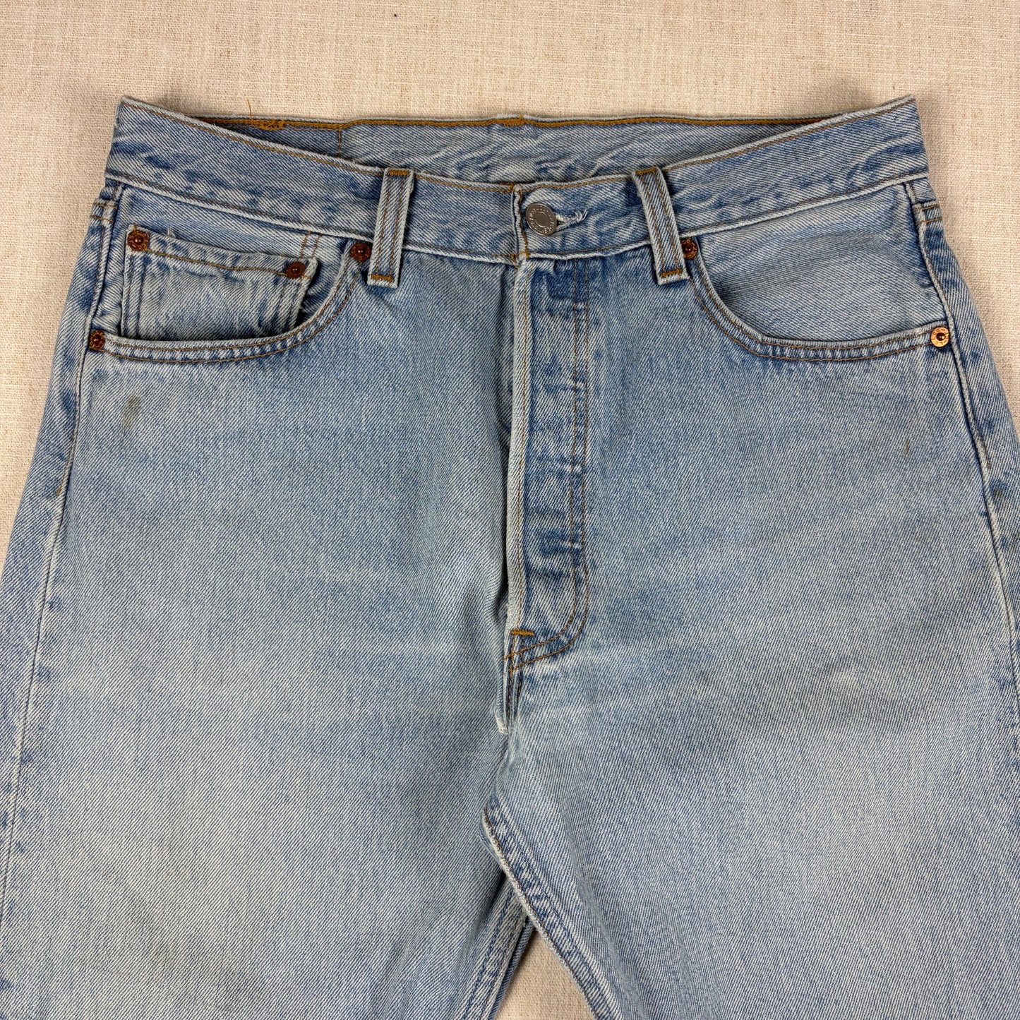 Vintage Levis Button Fly 501 Jeans 90s Light Wash 33x32 Slim Fit Jeans