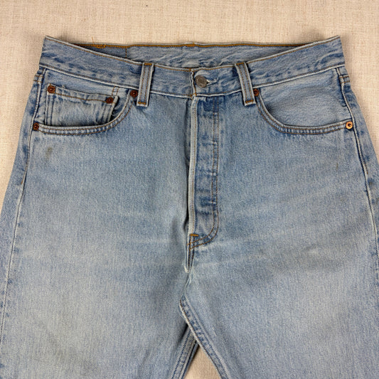 Vintage Levis Button Fly 501 Jeans 90s Light Wash 33x32 Slim Fit Jeans