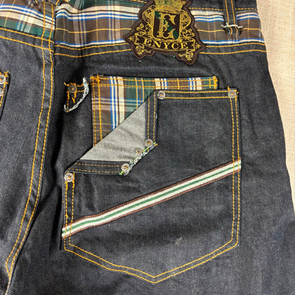 ENYCE Y2K Flannel Plaid Jeans NWT Dark Wash Sz 34 Skater Denim