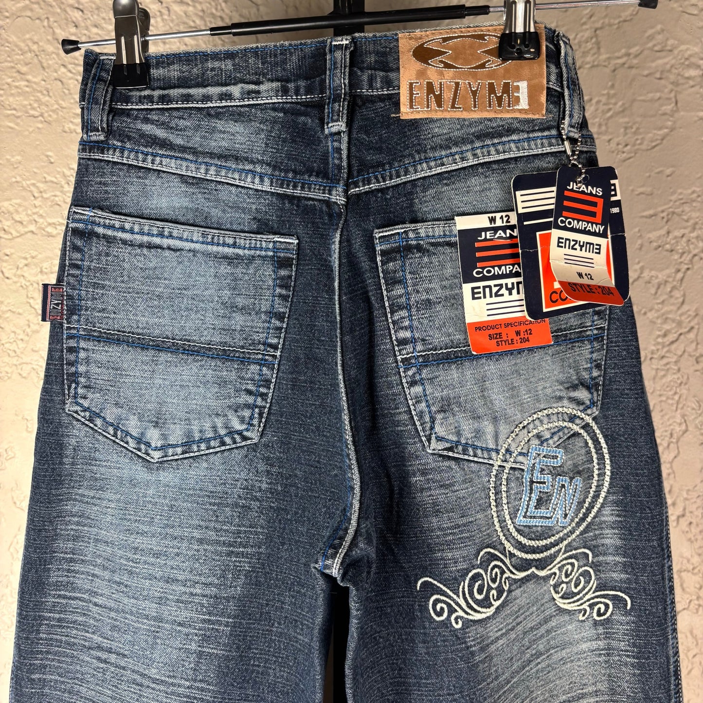 NWT Enzyme Jeans Co Y2K Sz 12 Embroidered Wide Leg Skater Jeans