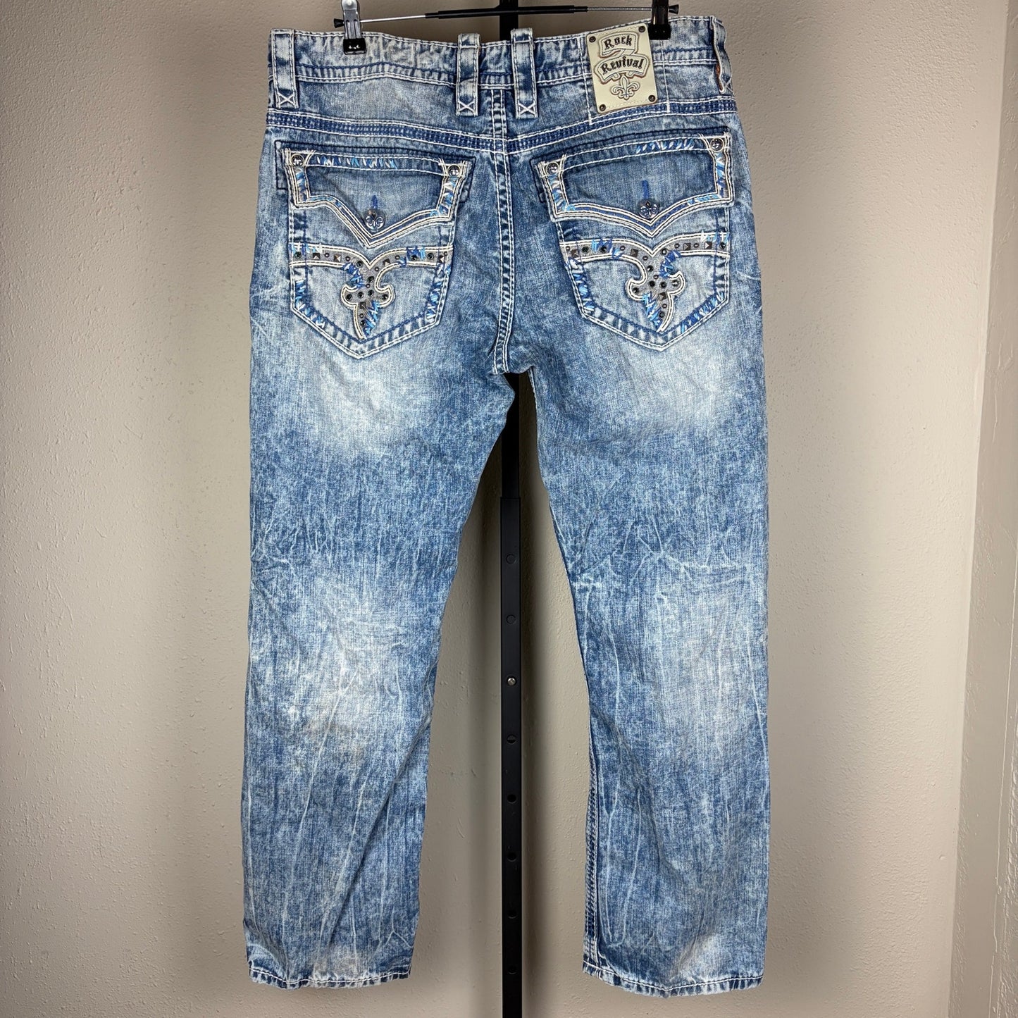 Rock Revival "Kerr" Swarovski Stones Leather Insert Alt Straight Sz 36x30.5