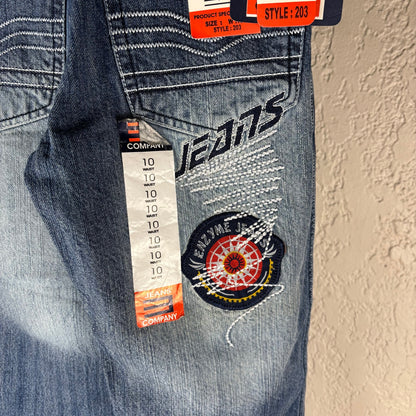 NWT Enzyme Jeans Co Y2K Sz 10 Embroidered Wide Leg Skater Jeans