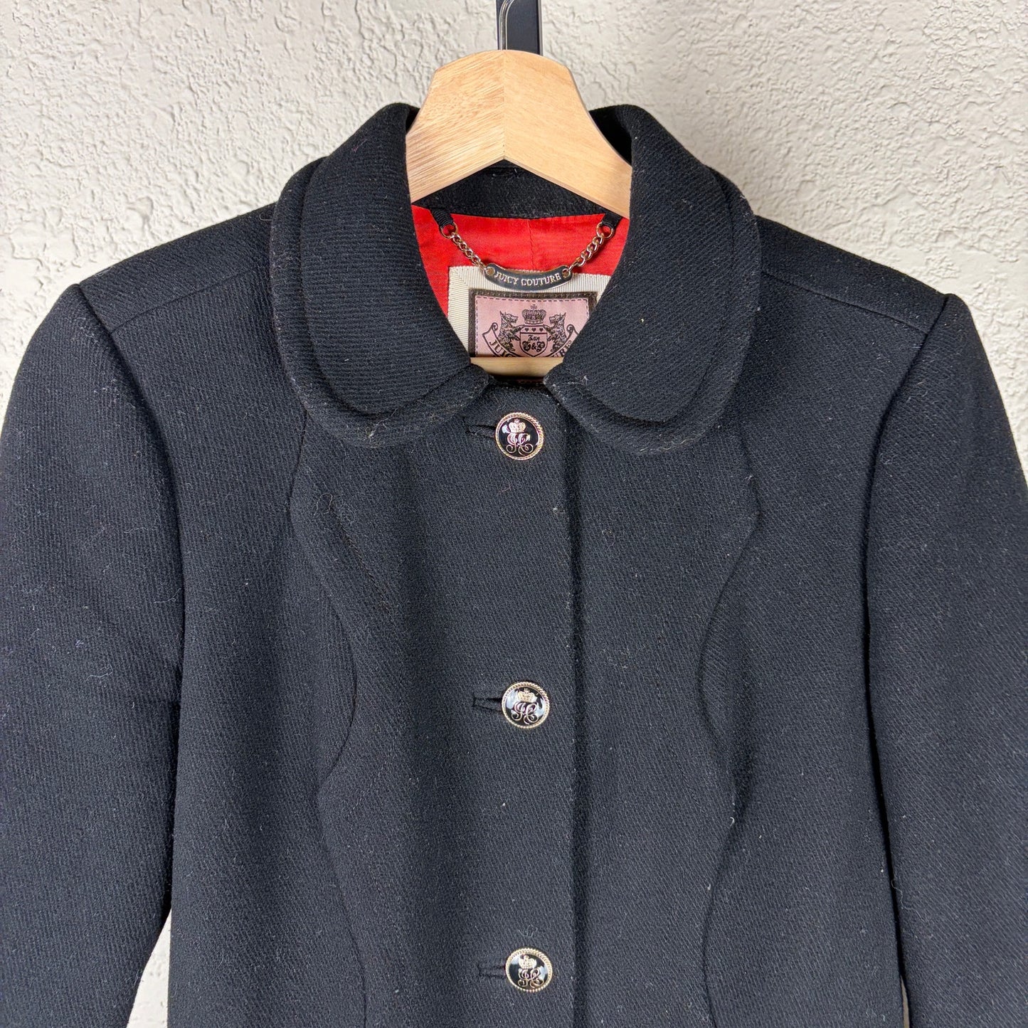 Juicy Couture Y2K Small Red Satin Lined Wool Trench Peacoat