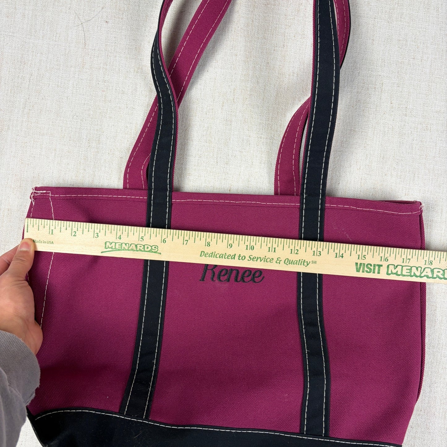 Vintage LL Bean "Renee" Magenta Black Boat and Tote Sz Med USA Made Cotton Bag