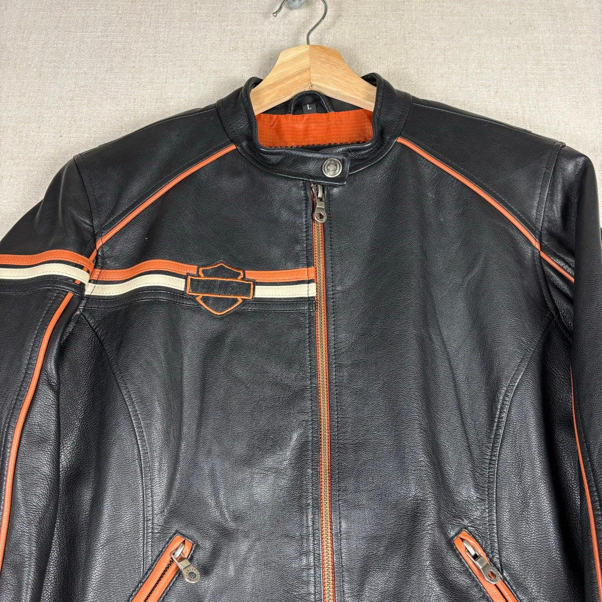 Harley Davidson Spellout Leather Jacket Womens Large