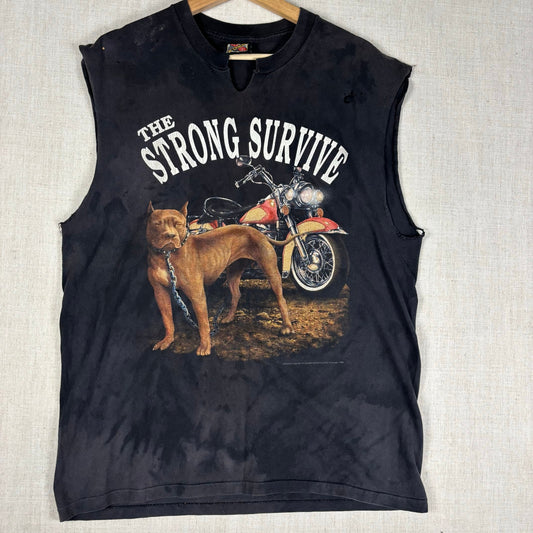 Vintage Harley Davidson 3D Emblem The Strong Survive Pitbull Faded Large Cutoff