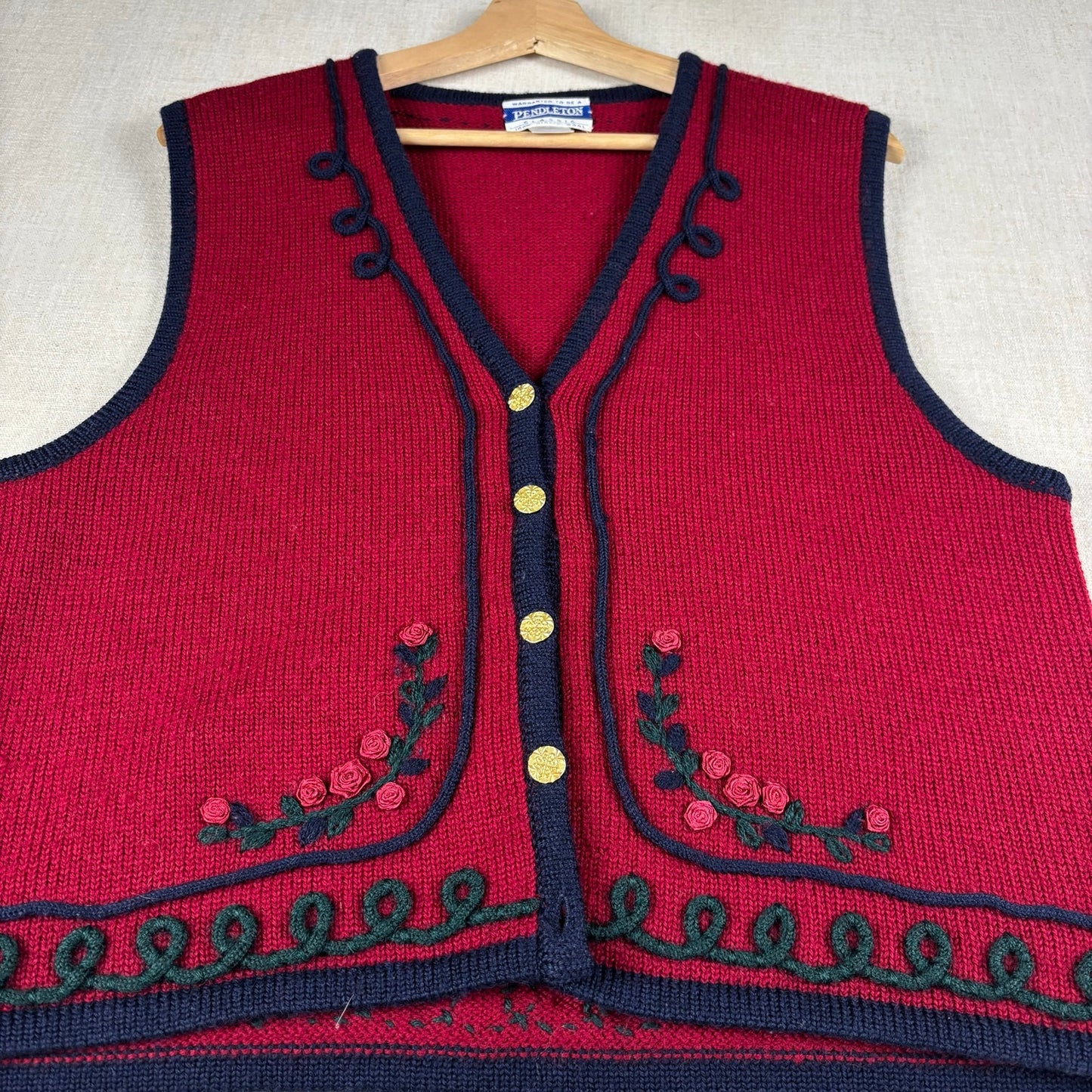Vintage Pendleton Classic Floral Embroidered Large Wool Vest