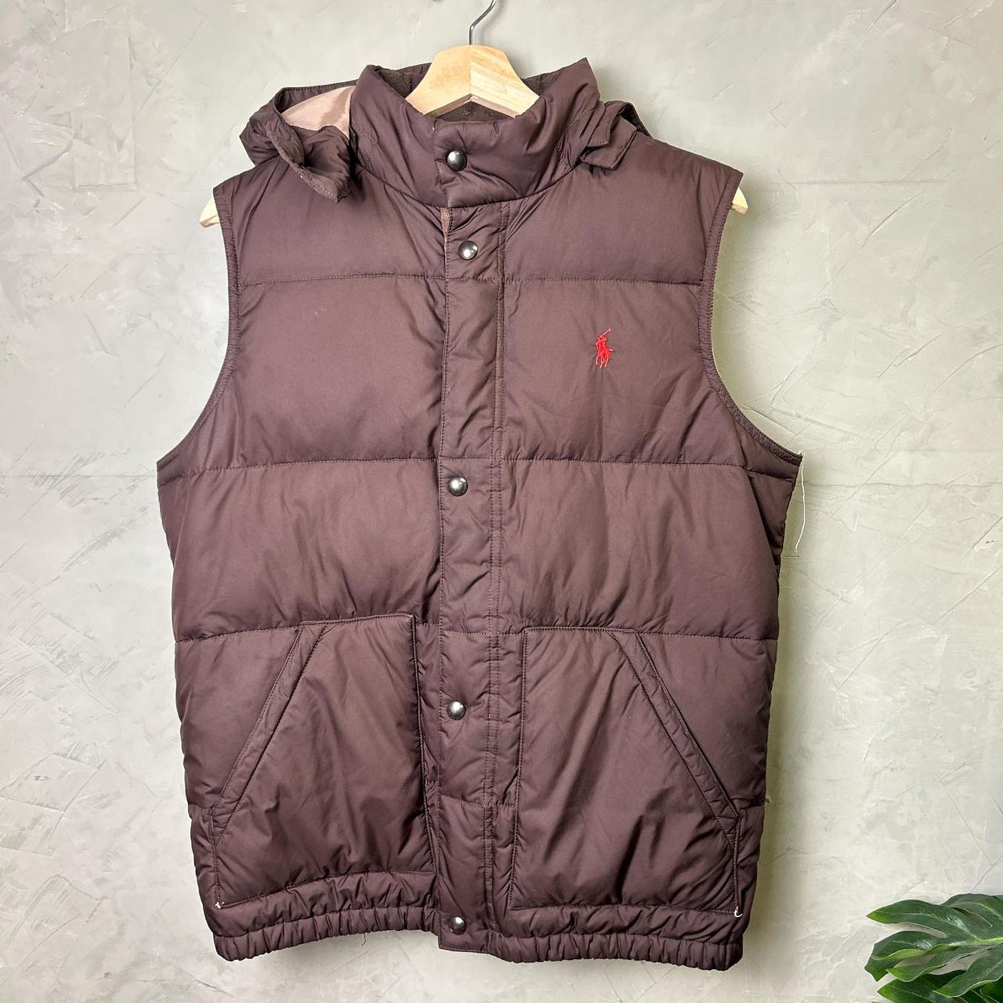 Polo Ralph Lauren Brown Hooded Puffer Vest Large
