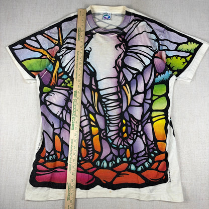 Vintage Liquid Blue Elephant Stained Glass 1993 Mosaic Art Tee XL Shirt