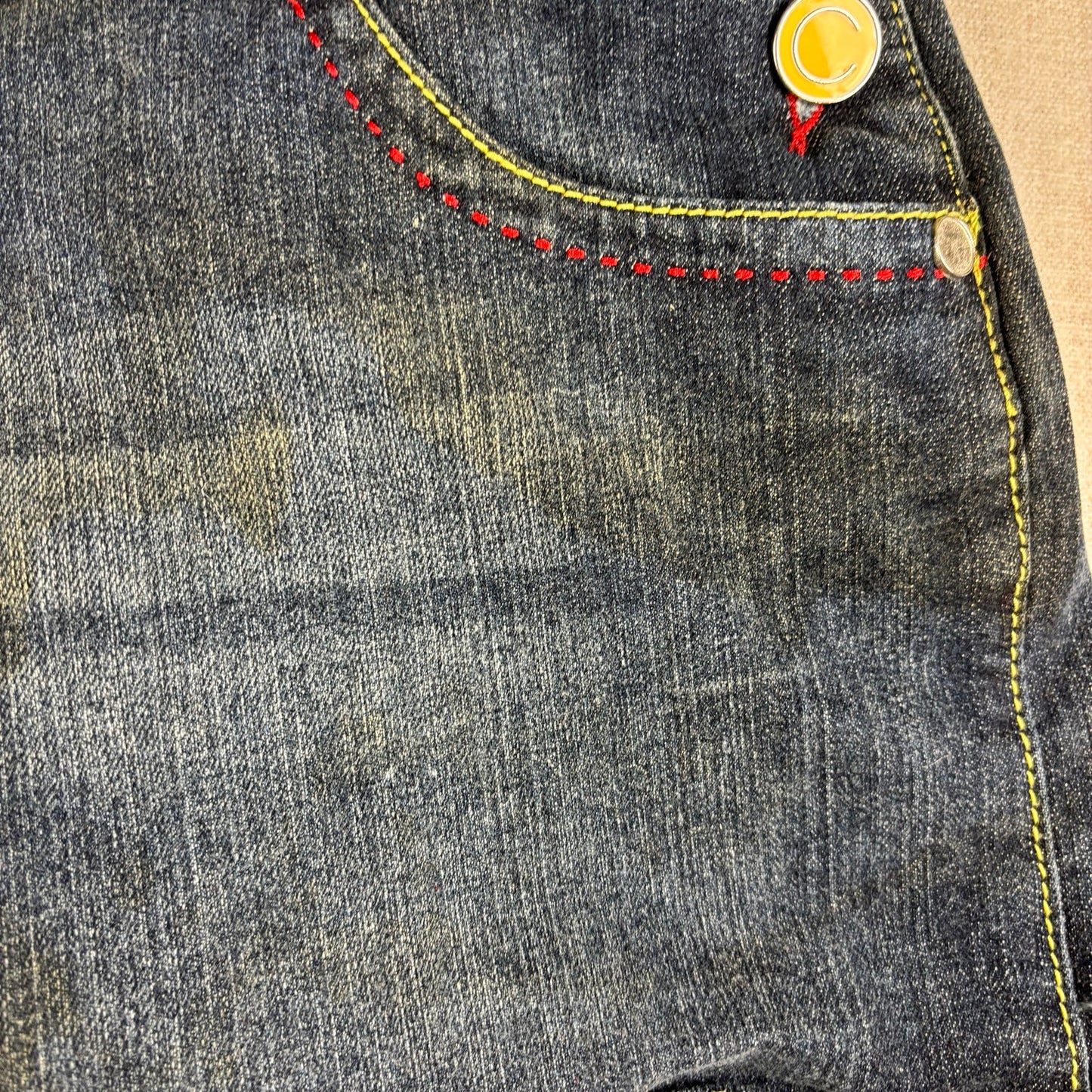 Coogi Jeans Y2K Womens Denim Overall Shorts Embroidered Sz Large