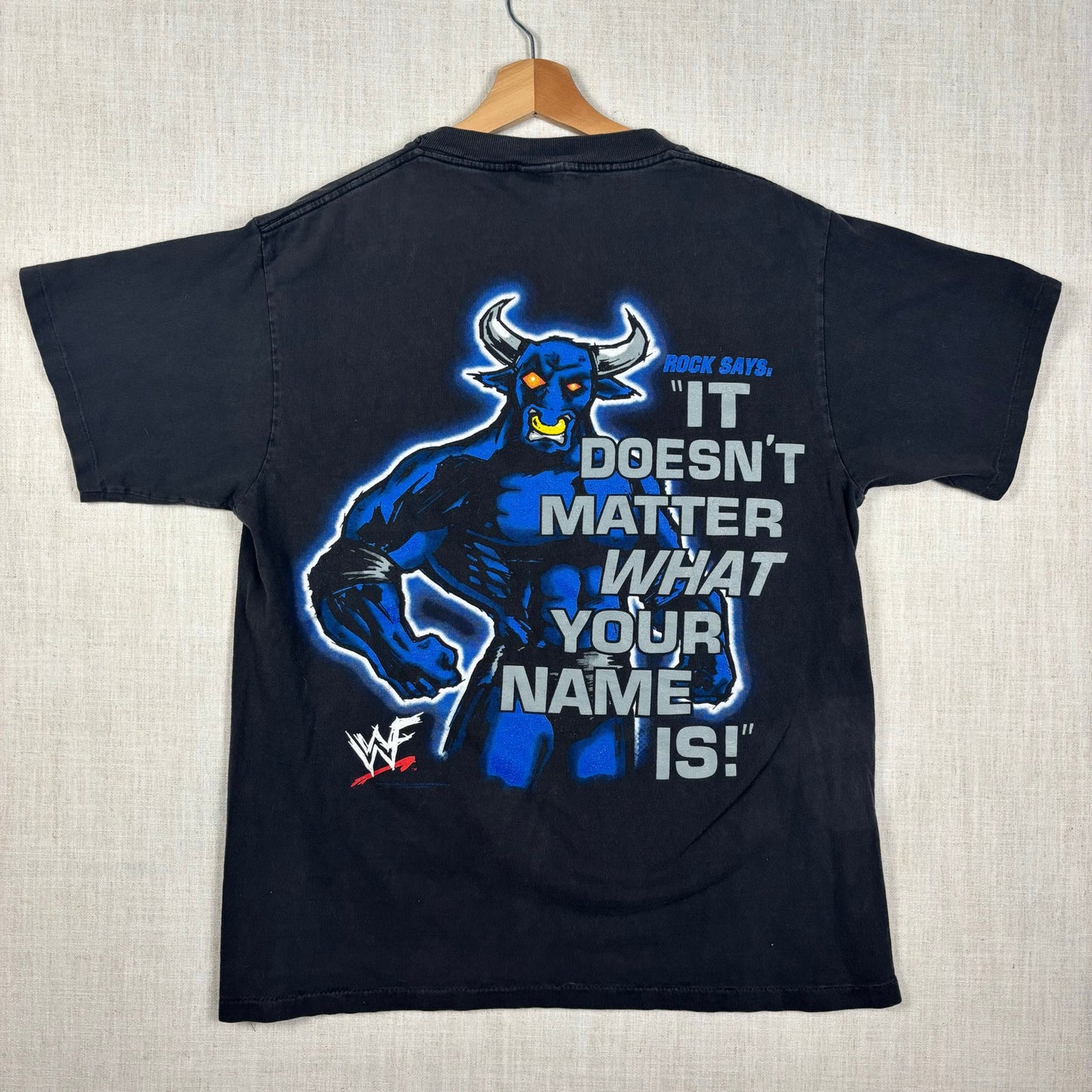 Vintage The Rock Brahama Bull WWE WWF Whats Your Name Jabroni Large Tee