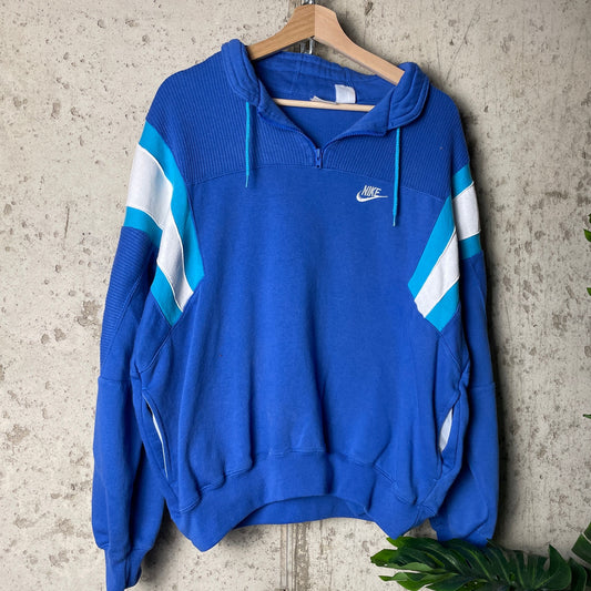 Nike 1980s Gray Tag Retro Two Tone Quarter Zip Large Sweater