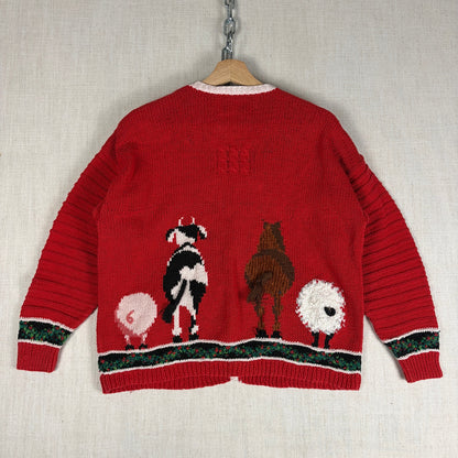 VTG Marisa Christina '94 Christmas Collection Farm Animal Large 3D Knit Cardigan