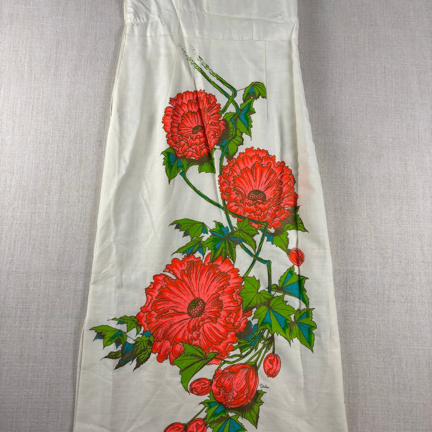 Vintage Alfred Shaheen Hand Painted RARE Hawaiian Three Button Maxi Dress