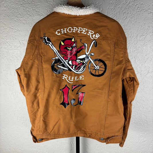 Ed Hardy Y2K Choppers Rule Canvas Fur Lined XL Jacket