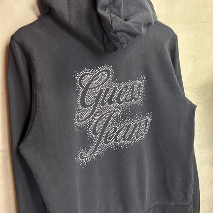 Large Y2K Guess Jeans Rhinestone Bedazzled Zip Up Sweater