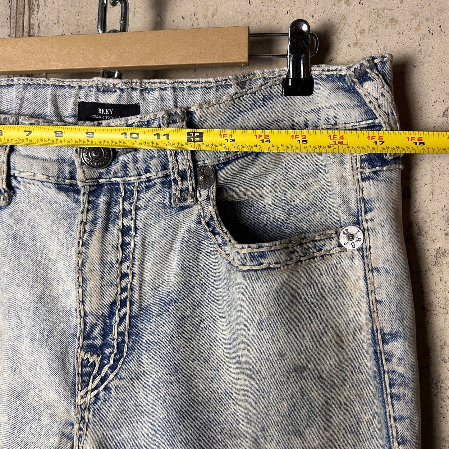 True Religion Ricky Relaxed Straight Fit Super T Acid Wash 36" Y2K Jeans