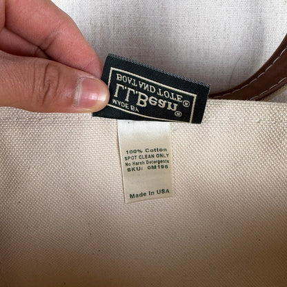 LL Bean Boat and Tote Bag Canvas Brown White Vintage 90s